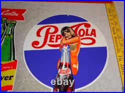 Vintage Soda Sign Lot Of 2 Green River Mermaid Pepsi Cola Woman Metal Gas & Oil