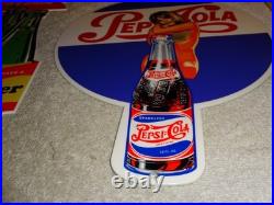 Vintage Soda Sign Lot Of 2 Green River Mermaid Pepsi Cola Woman Metal Gas & Oil