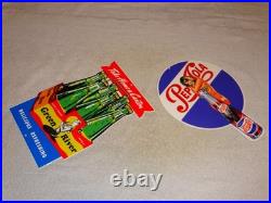 Vintage Soda Sign Lot Of 2 Green River Mermaid Pepsi Cola Woman Metal Gas & Oil