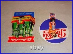 Vintage Soda Sign Lot Of 2 Green River Mermaid Pepsi Cola Woman Metal Gas & Oil