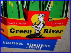 Vintage Soda Sign Lot Of 2 Green River Mermaid Pepsi Cola Woman Metal Gas & Oil