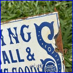 Vintage Spalding Porcelain Metal Baseball Athletic Sporting Goods Gas Oil Sign