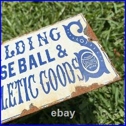 Vintage Spalding Porcelain Metal Baseball Athletic Sporting Goods Gas Oil Sign