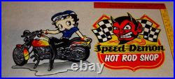 Vintage Speed Shop Motorcycle Betty Boop 11 3/4 Metal Gas Advertising Sign Lot