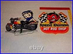 Vintage Speed Shop Motorcycle Betty Boop 11 3/4 Metal Gas Advertising Sign Lot