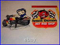 Vintage Speed Shop Motorcycle Betty Boop 11 3/4 Metal Gas Advertising Sign Lot