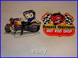 Vintage Speed Shop Motorcycle Betty Boop 11 3/4 Metal Gas Advertising Sign Lot