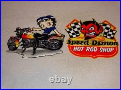 Vintage Speed Shop Motorcycle Betty Boop 11 3/4 Metal Gas Advertising Sign Lot
