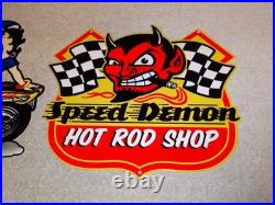Vintage Speed Shop Motorcycle Betty Boop 11 3/4 Metal Gas Advertising Sign Lot
