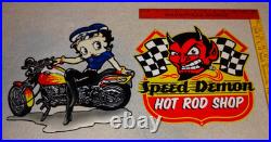 Vintage Speed Shop Motorcycle Betty Boop 11 3/4 Metal Gas Advertising Sign Lot