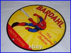 Vintage Spiderman Tv Show & Bardahl Gasoline Movie 12 Porcelain Metal Oil Sign