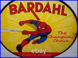 Vintage Spiderman Tv Show & Bardahl Gasoline Movie 12 Porcelain Metal Oil Sign