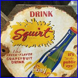Vintage Squirt Soda Porcelain Metal Sign Gas Station Pop Drink Beverage Oil Lube