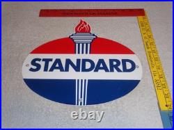 Vintage Standard Gas Torch & Flame 11 3/4 Porcelain Metal Gasoline & Oil Sign Vintage Standard Gas Torch & Flame 11 3/4 Porcelain Metal Gasoline & Oil Sign