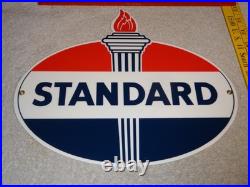 Vintage Standard Gasoline Torch & Flame 12 Porcelain Metal Gas Station Oil Sign