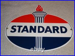 Vintage Standard Gasoline Torch & Flame 12 Porcelain Metal Gas Station Oil Sign