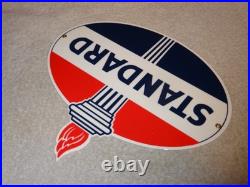 Vintage Standard Gasoline Torch & Flame 12 Porcelain Metal Gas Station Oil Sign