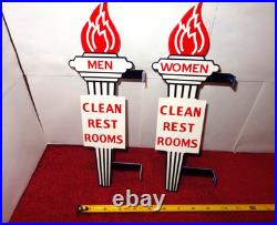 Vintage Standard Gasoline Torch Men & Women Die-cut Restroom 13 Metal Oil Sign