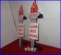 Vintage Standard Gasoline Torch Men & Women Die-cut Restroom 13 Metal Oil Sign