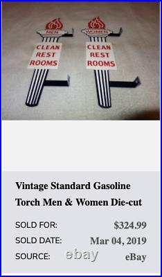 Vintage Standard Gasoline Torch Men +women Restroom 11 3/4 Porcelain Metal Sign