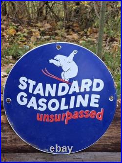 Vintage Standard Gasoline Unsurpassed Porcelain Gas Station Pump Metal Sign 12