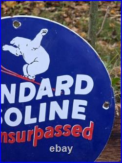 Vintage Standard Gasoline Unsurpassed Porcelain Gas Station Pump Metal Sign 12