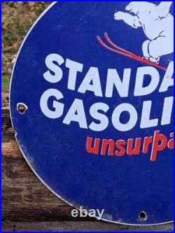 Vintage Standard Gasoline Unsurpassed Porcelain Gas Station Pump Metal Sign 12