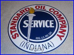 Vintage Standard Oil Co. Gasoline Service Torch Indiana 1' Porcelain Metal Sign
