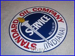 Vintage Standard Oil Co. Gasoline Service Torch Indiana 1' Porcelain Metal Sign