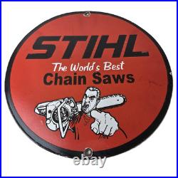 Vintage Stihl Chainsaw Sign Porcelain Metal Store Display Advertising Gas Sign