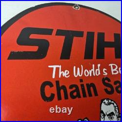 Vintage Stihl Chainsaw Sign Porcelain Metal Store Display Advertising Gas Sign