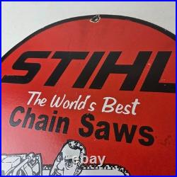 Vintage Stihl Chainsaw Sign Porcelain Metal Store Display Advertising Gas Sign
