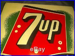 Vintage Stout 1954 7Up 7 Up Soda Pop Gas Station 2 Sided Metal Flange Sign COOL