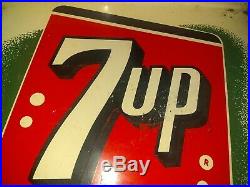 Vintage Stout 1954 7Up 7 Up Soda Pop Gas Station 2 Sided Metal Flange Sign COOL