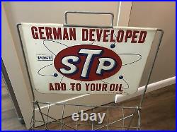 Vintage Stp Oil Can Rack Metal Advertising Display Sign 1960's German Developed
