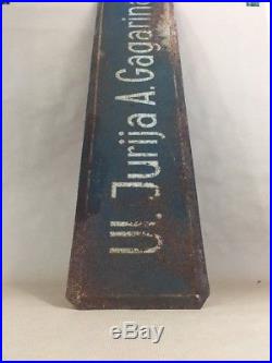 Vintage Street Sign Juri Gagarin's Road Made in Poland Industrial Signage