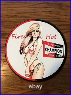 Vintage Style Heavy Metal Porcelain/enamel Champion Spark Plug Pinup Sign 10