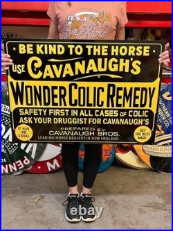 Vintage Style Metal Rafter Sign 2 Sided Horse Cure NOT Porcelain 34x24 Made USA