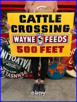 Vintage Style Metal Sign 2 Sided Cattle Crossing NOT Porcelain 34x24 Made USA