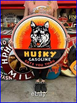 Vintage Style Metal Sign 2 Sided Husky Gasoline NOT Porcelain 32x32 Made USA