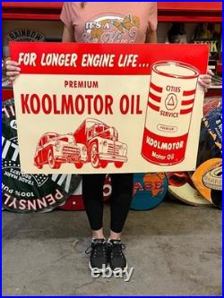 Vintage Style Metal Sign 2 Sided Koolmotor Oil NOT Porcelain 34x24 Made USA