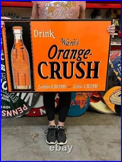 Vintage Style Metal Sign 2 Sided Orange Crush NOT Porcelain 34x24 Made USA
