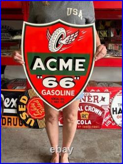 Vintage Style Metal Sign Acme 66 Gasoline Oil NOT Porcelain 24x18 Made USA