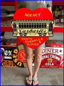 Vintage Style Metal Sign Carhart Overalls Heart NOT Porcelain 20x20 Made USA