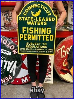 Vintage Style Metal Sign Connecticut Fishing NOT Porcelain 22x16 Made USA