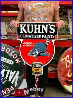 Vintage Style Metal Sign Kuhns Paint Racoon NOT Porcelain 22x16 Made USA