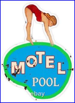 Vintage Style Metal Sign Motel Pool 25x34 Made USA