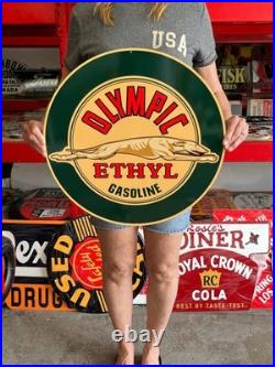 Vintage Style Metal Sign Olympic Ethyl Gasoline NOT Porcelain 20x20 Made USA