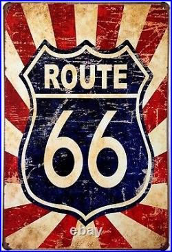 Vintage Style Route 66 Advertisement Decorative Metal Tin Sign Wall Sign