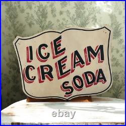 Vintage Style Sign Pottery Barn ICE CREAM Soda Metal Sign htf Rare Black Cream Vintage Style Sign Pottery Barn ICE CREAM Soda Metal Sign htf Rare Black Cream